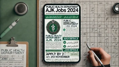 advertisement thumbnail for 'Public Health Department AJK Jobs 2024'. On one side, use an actual image from a job advertisem